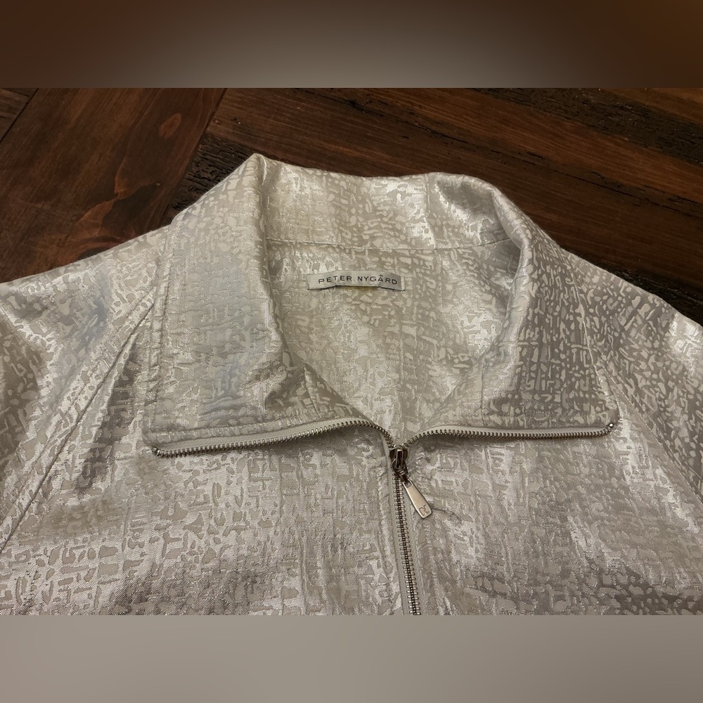 Peter Nygard Metallic Silver Bomber Jacket - Picture 2 of 2